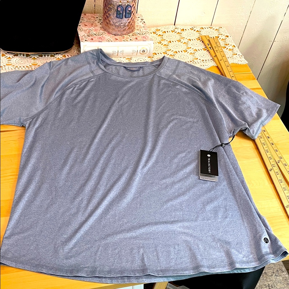 NWT trqj3ctory active wear wicking tee denim blue